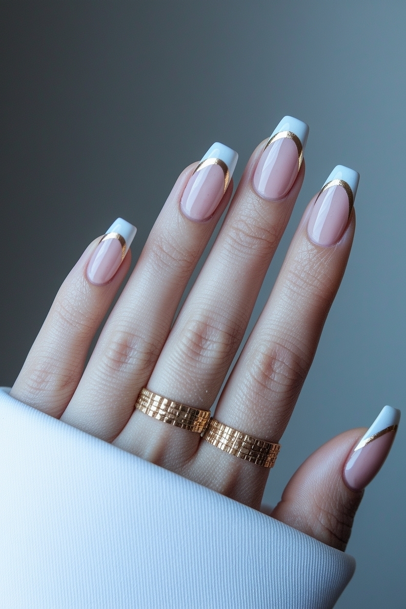 Luxurious Touch: French Tip Nails with Gold Designs outfit idea