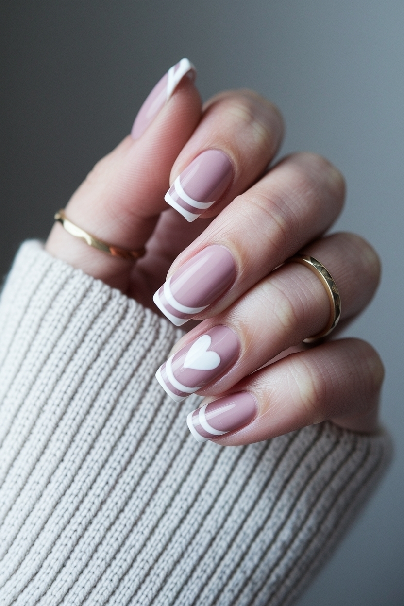 Romantic Vibes: French Tip Nails with Heart Accents outfit idea