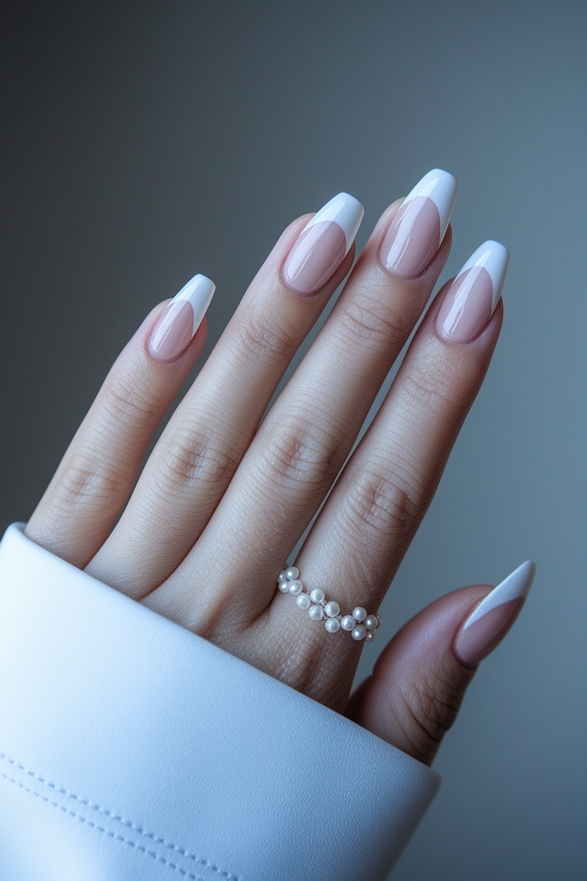 Classic Chic: French Tip Nails with Pearls for Elegance outfit idea