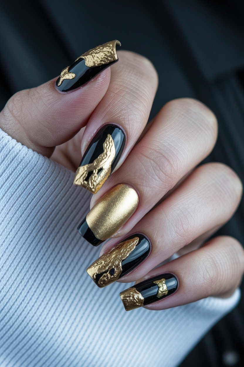 Gold and Black Nails Acrylics: Luxurious Combinations outfit idea