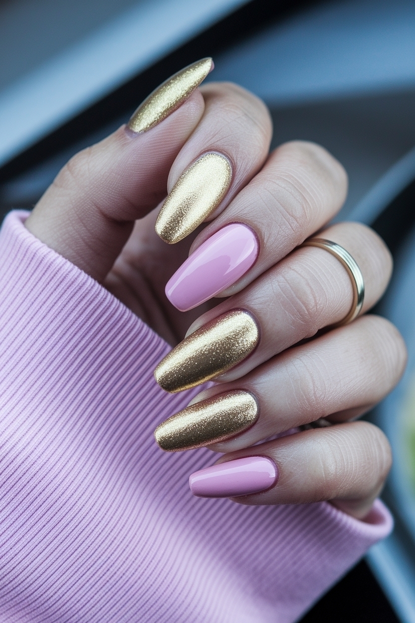 Gold and Pink Nails Acrylic: Glamorous Touch outfit idea