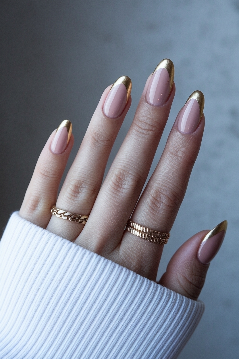 Glam Up with Gold French Tip Nails Almond Style outfit idea