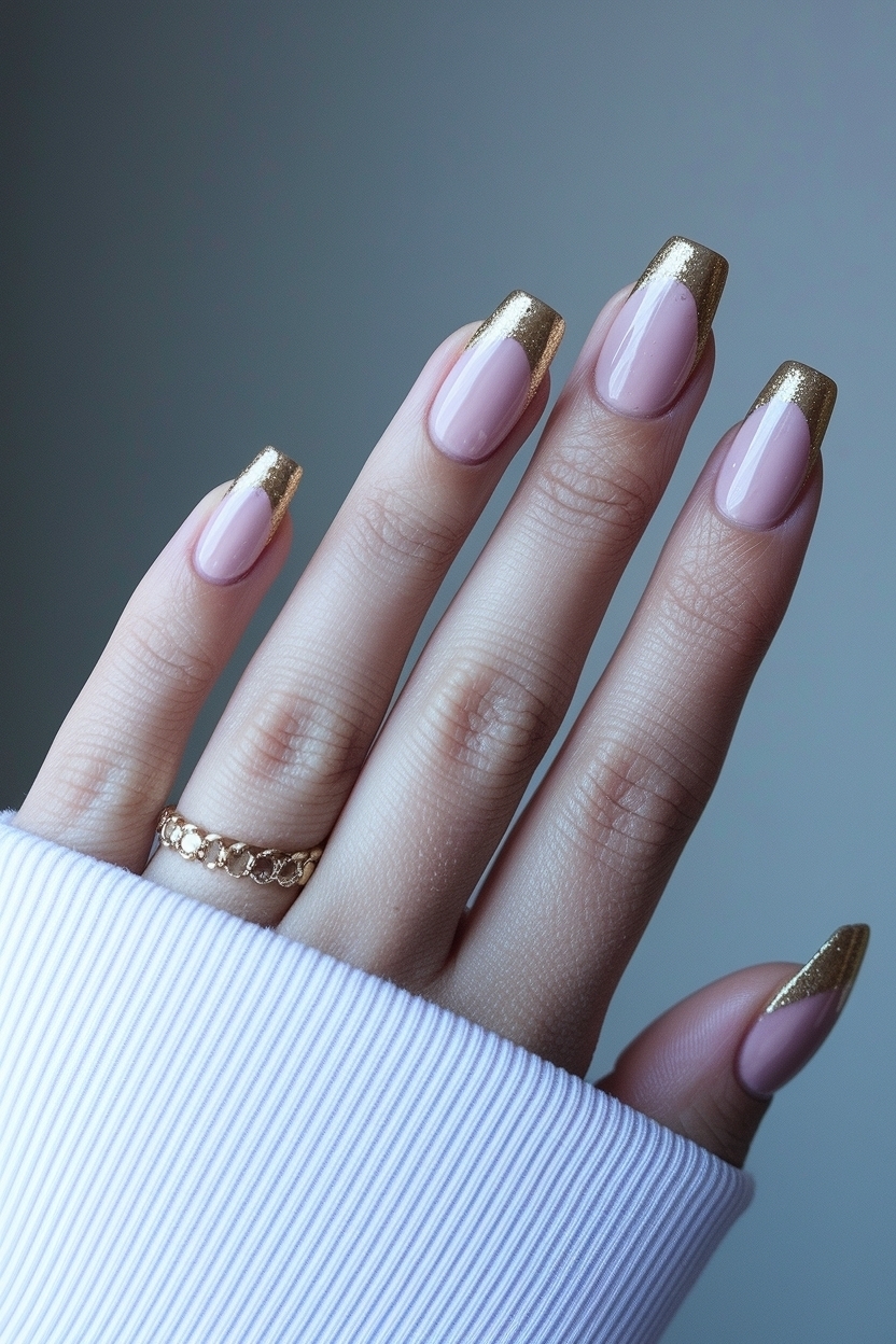 Shine Bright with Gold Glitter French Tip Nails Trends outfit idea