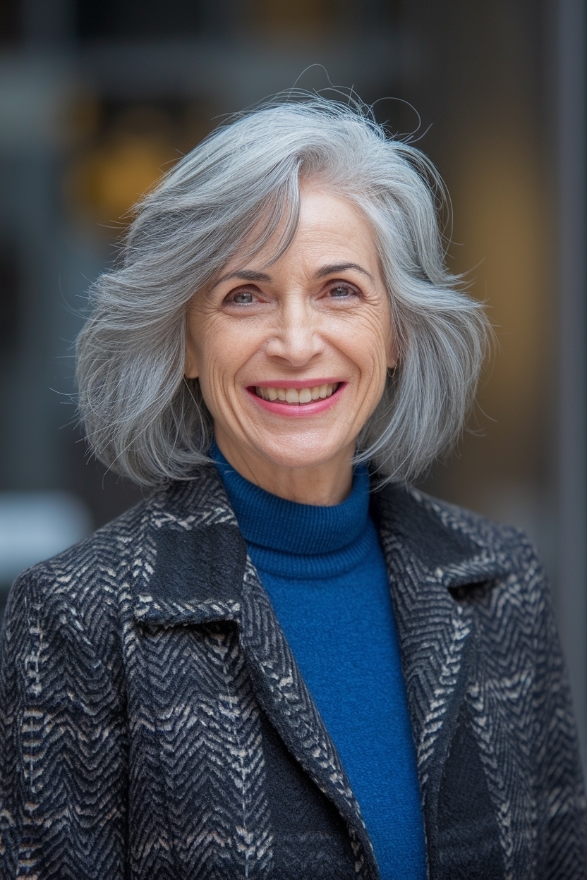 Grey Hair Styles for Women Over 50 with Elegance outfit idea