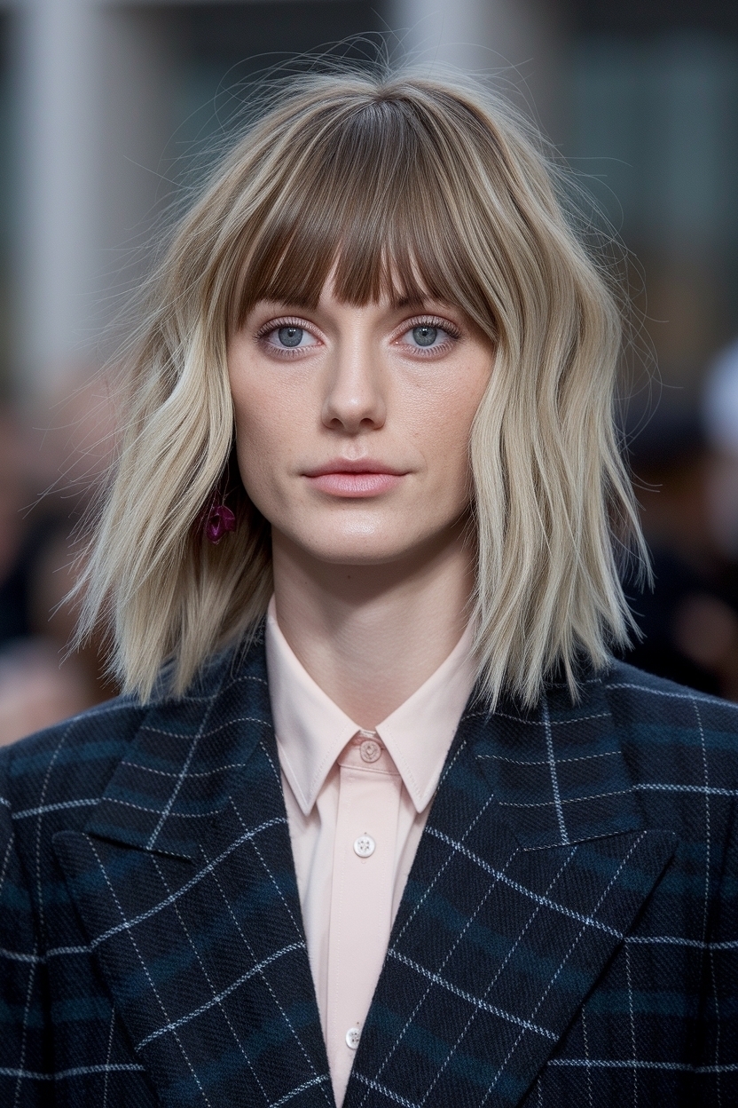 Hairstyles for Medium Length Hair with Bangs to Try outfit idea