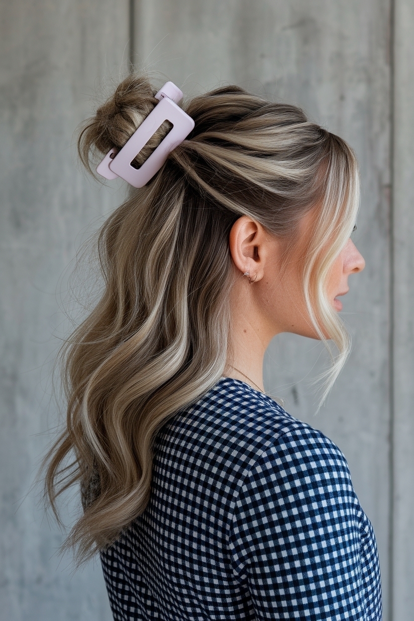 Chic Half Up Half Down Claw Clip Hairstyles to Rock outfit idea