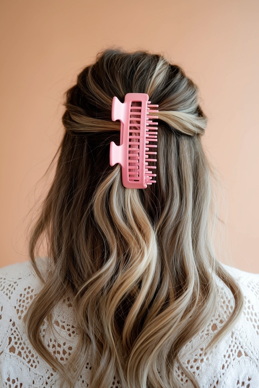 Effortless Half Up Half Down Hair Claw Clip Looks outfit idea