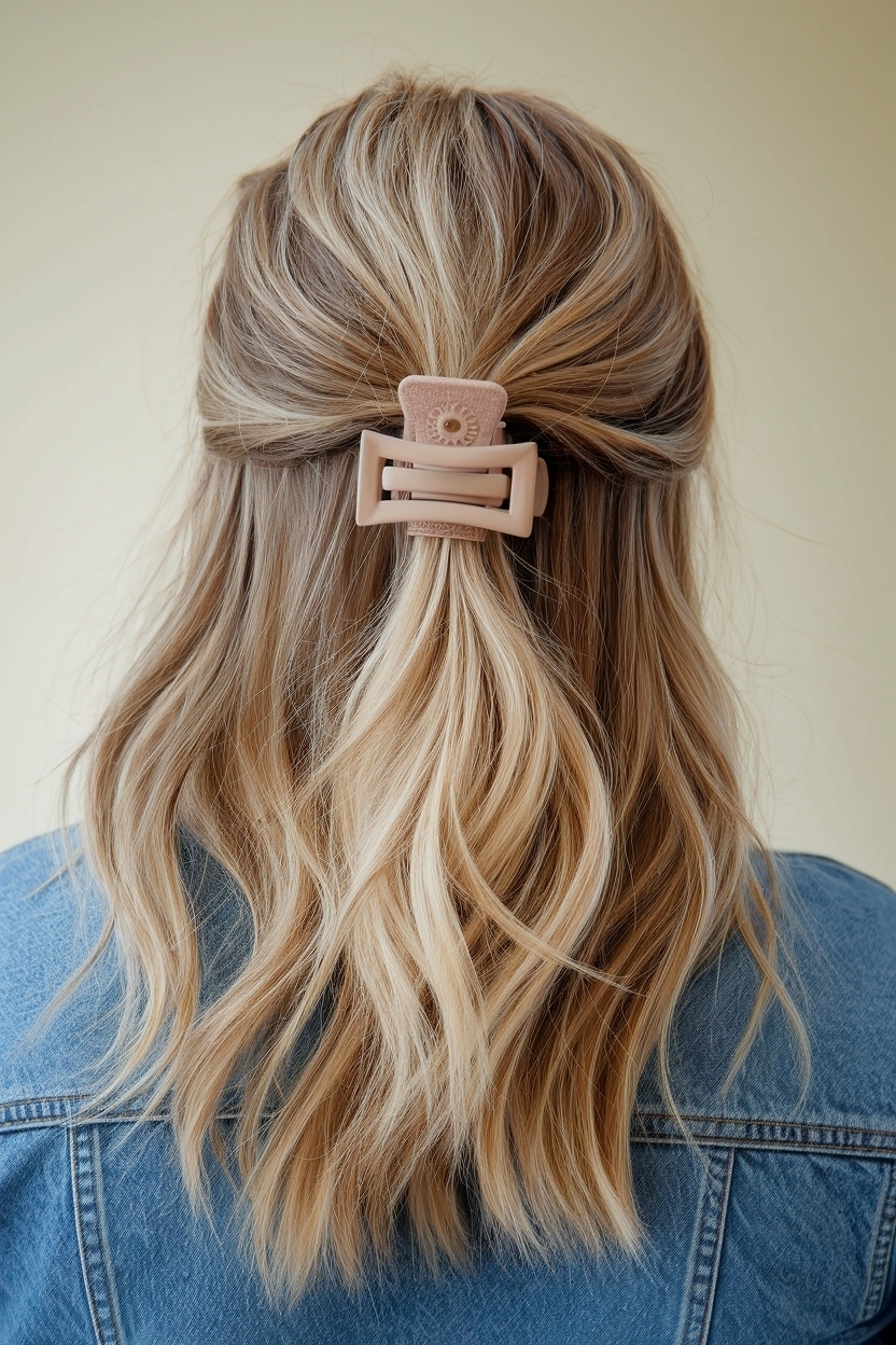 Half Up Half Down Hair with Clip: Chic and Trendy outfit idea