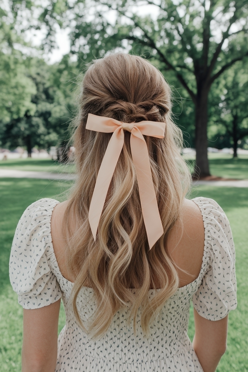 Elegant Half Up Half Down Hair with Ribbon Styles outfit idea