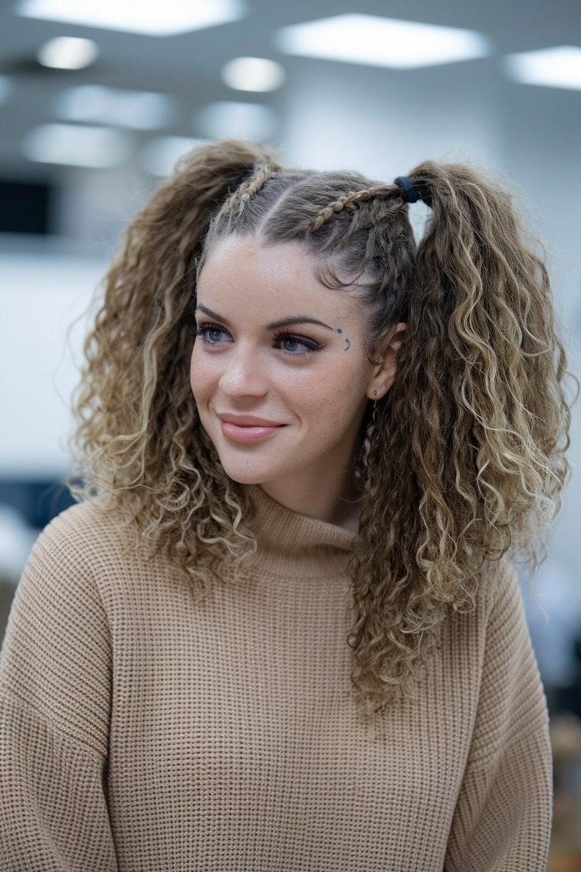 Fun and Flirty Half Up Half Down Pigtails Curly Hair Ideas outfit idea