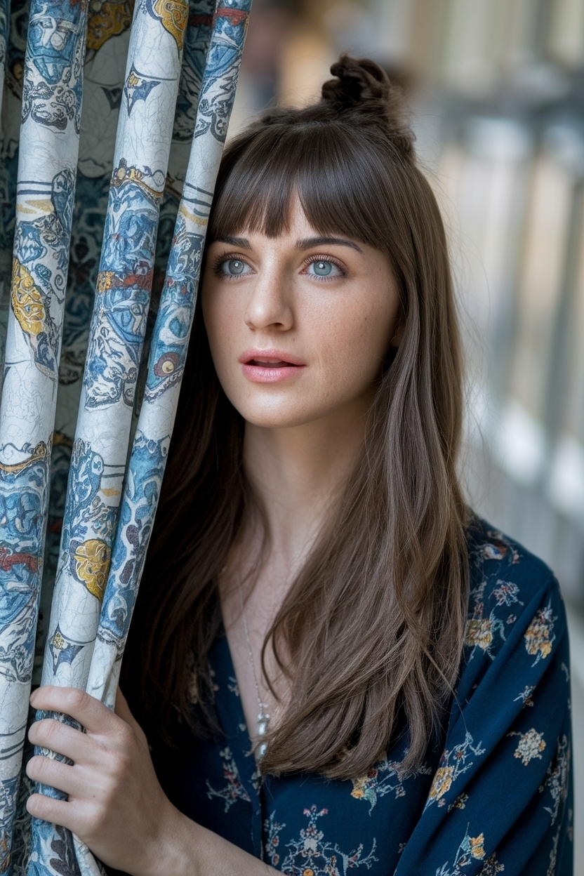 Half Up Half Down with Curtain Bangs: The Trendy Look outfit idea