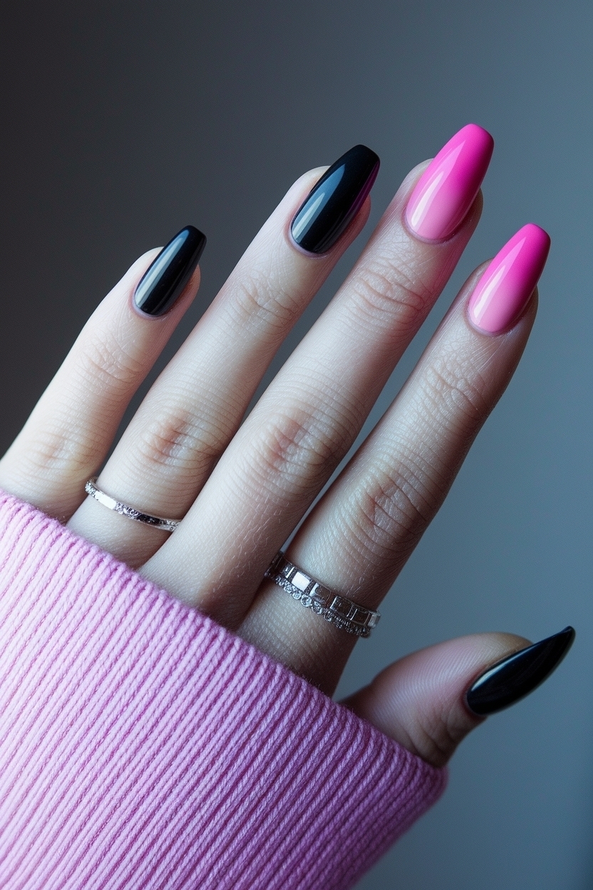 Hot Pink and Black Nails Acrylics: Stylish and Bold outfit idea