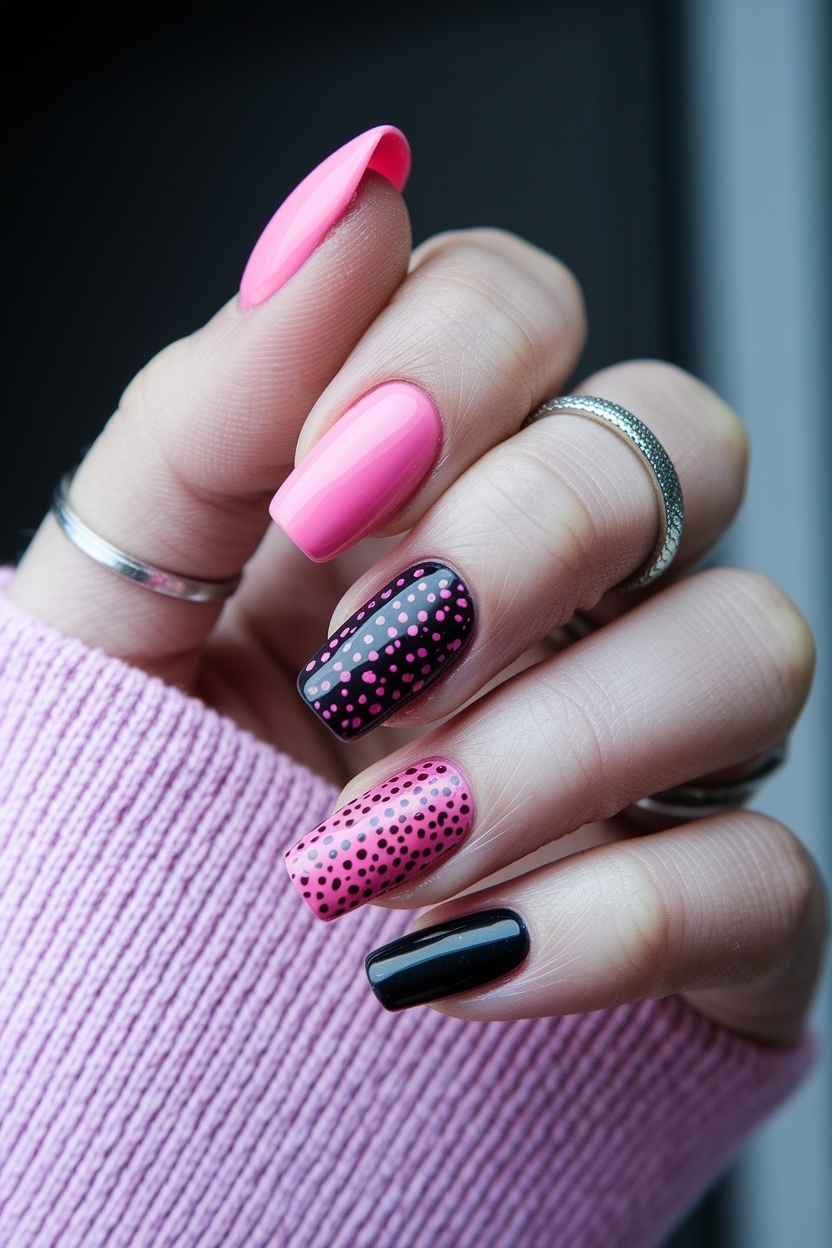 Hot Pink and Black Nails: Perfect for Any Occasion outfit idea
