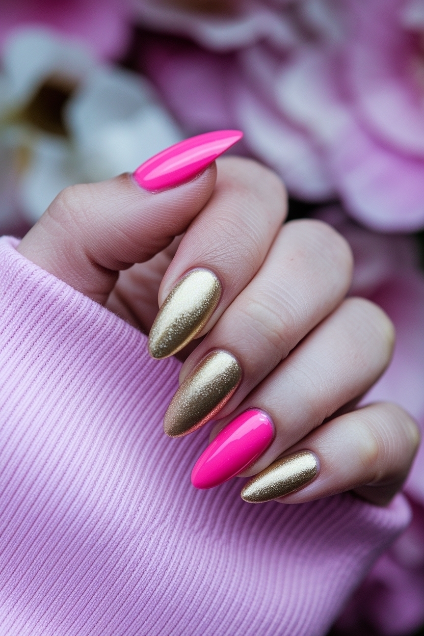 Chic Looks with Hot Pink and Gold Nails for Every Occasion outfit idea