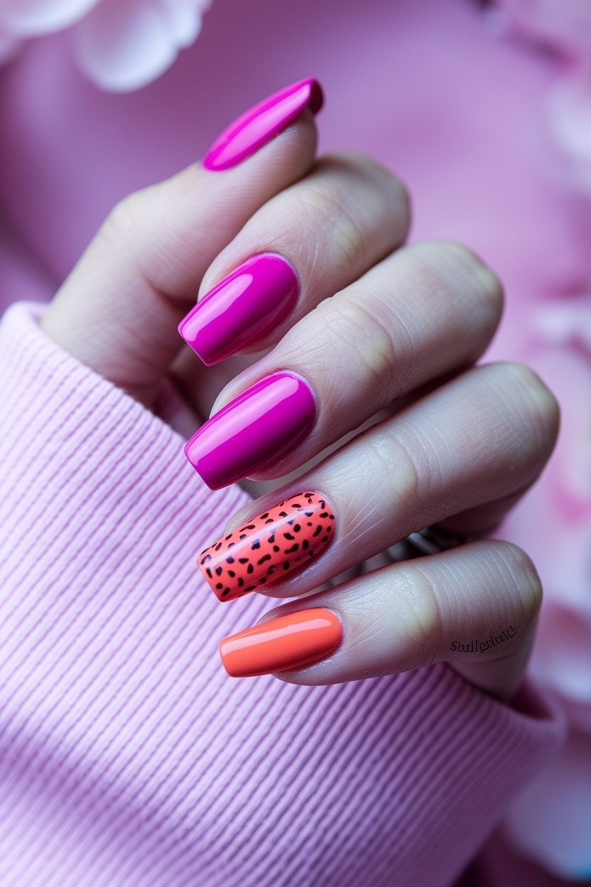 Hot Pink and Orange Nails: A Bold Summer Statement outfit idea