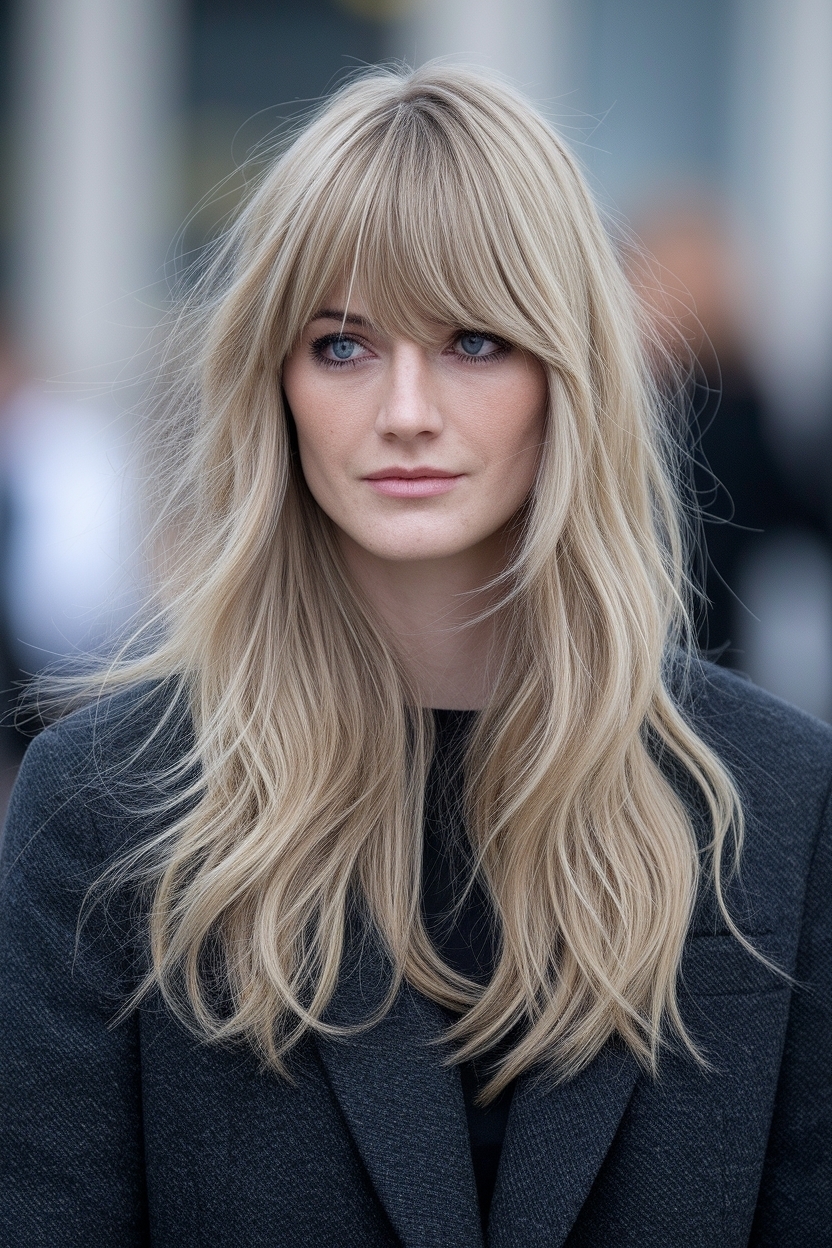 Layers for Long Hair with Curtain Bangs: Versatile Looks outfit idea