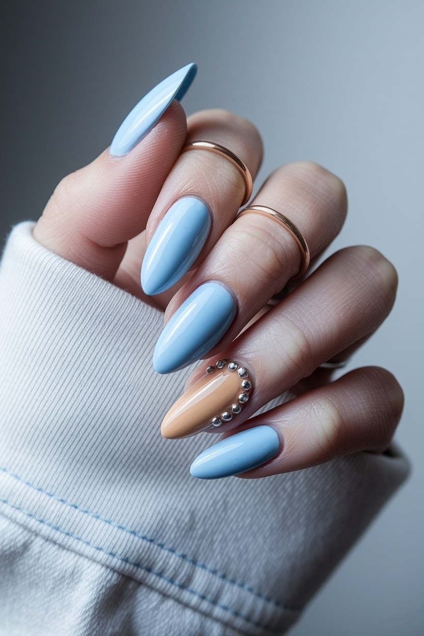 Light Blue Almond Acrylic Nails: Elegant and Stylish outfit idea