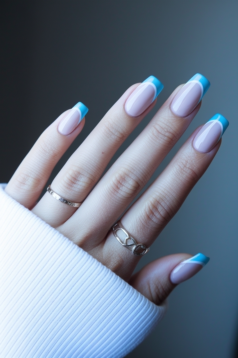 Fresh and Fun Light Blue French Tip Nails Ideas outfit idea