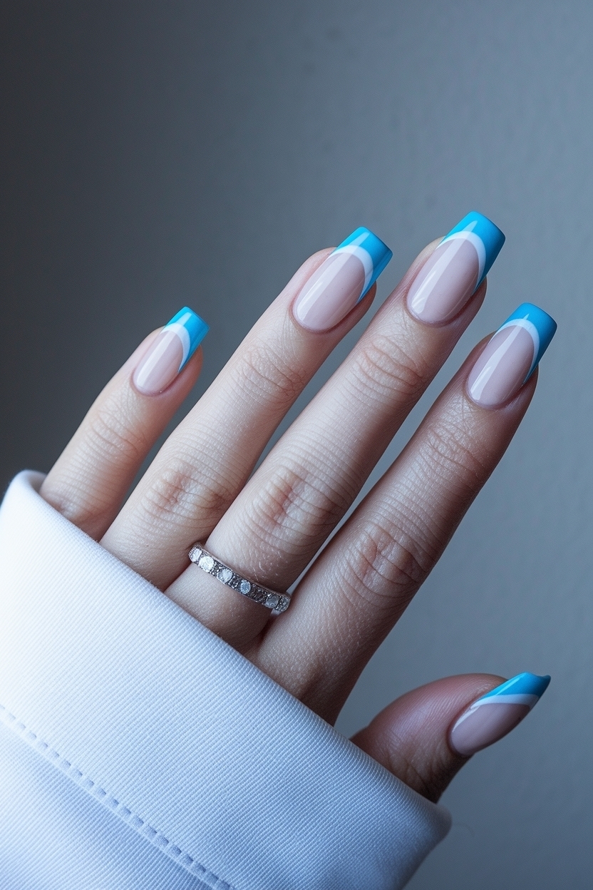 Light Blue Nails French Tip for a Soft Vibe outfit idea