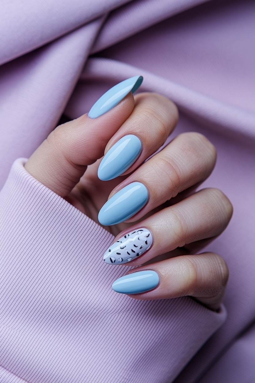 Light Blue Nails with Design Almond: Elegant and Chic outfit idea