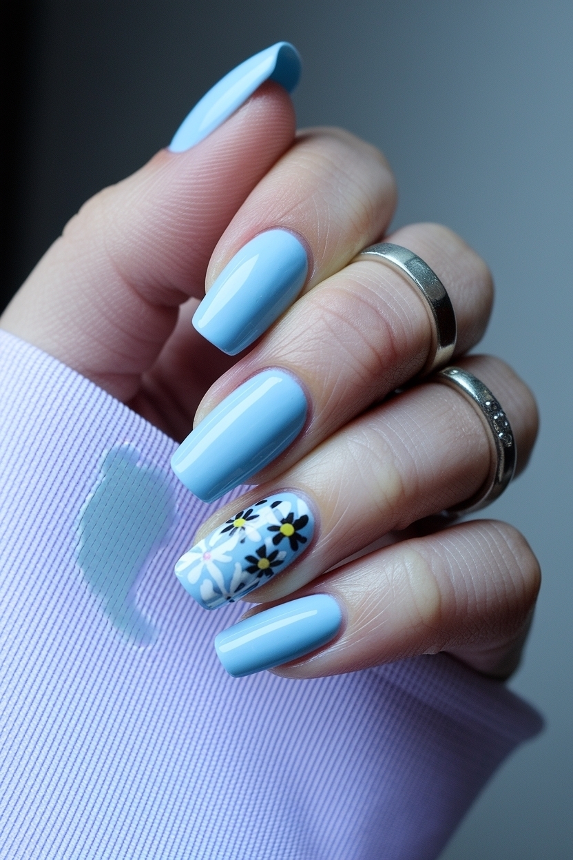 Light Blue Nails with Flowers: Floral Elegance outfit idea