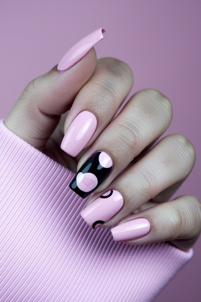 Light Pink and Black Nails: Chic and Trendy Styles outfit idea