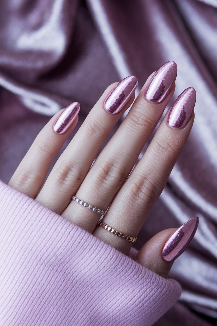Light Pink Chrome Nails Almond: Elegant and Chic Look outfit idea