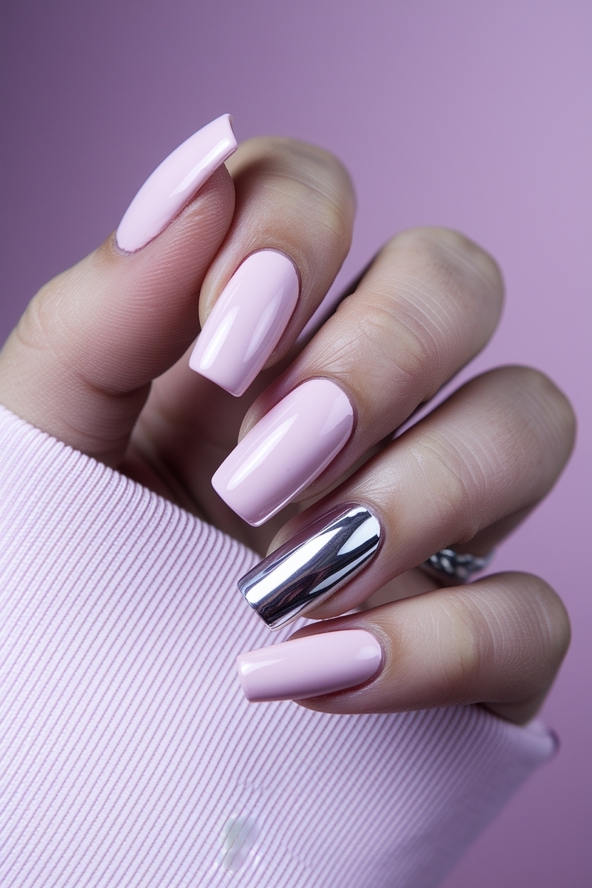 Light Pink with Chrome Nails: A Stunning Nail Design outfit idea