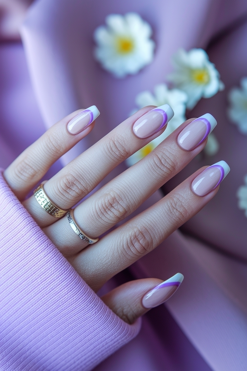 Chic Light Purple French Tip Nails for a Sweet Look outfit idea
