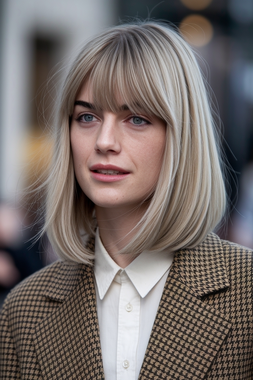 Long Bob with Layers and Curtain Bangs: A Modern Twist outfit idea