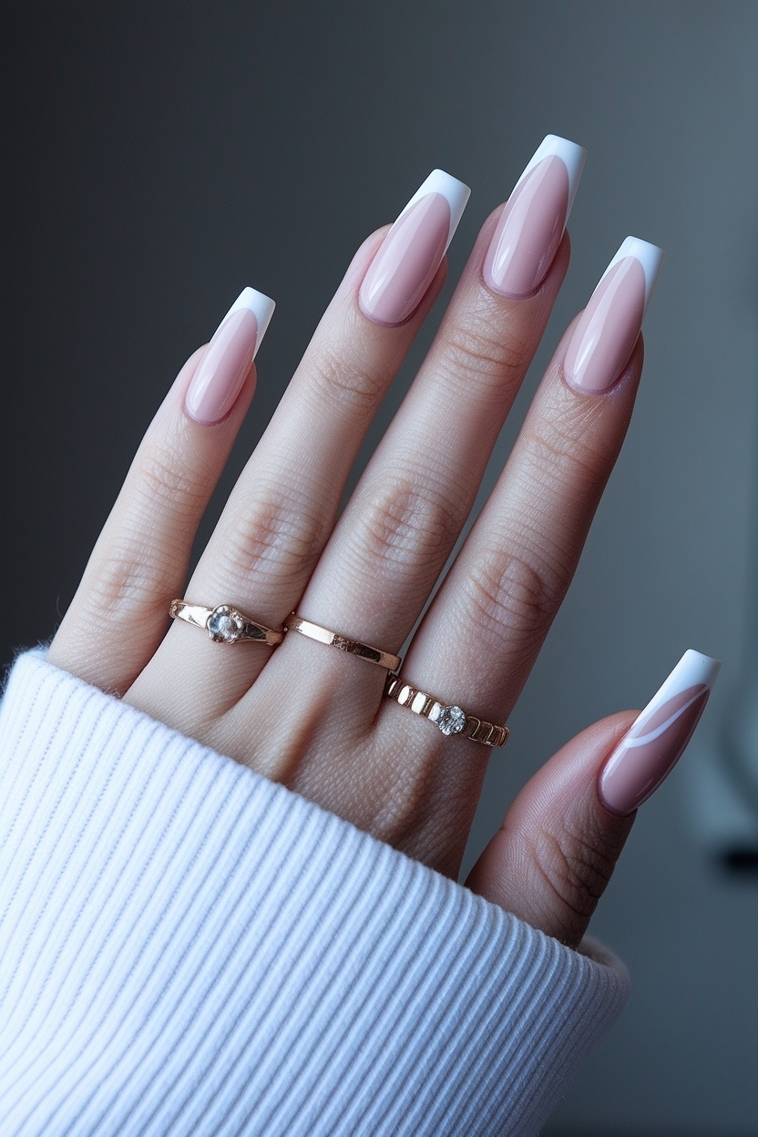 Elevate Your Look with Long Coffin French Tip Nails outfit idea