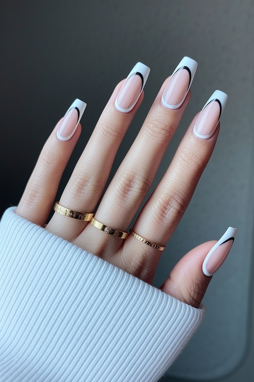 Stylish Long French Tip Nails with Design Inspiration outfit idea
