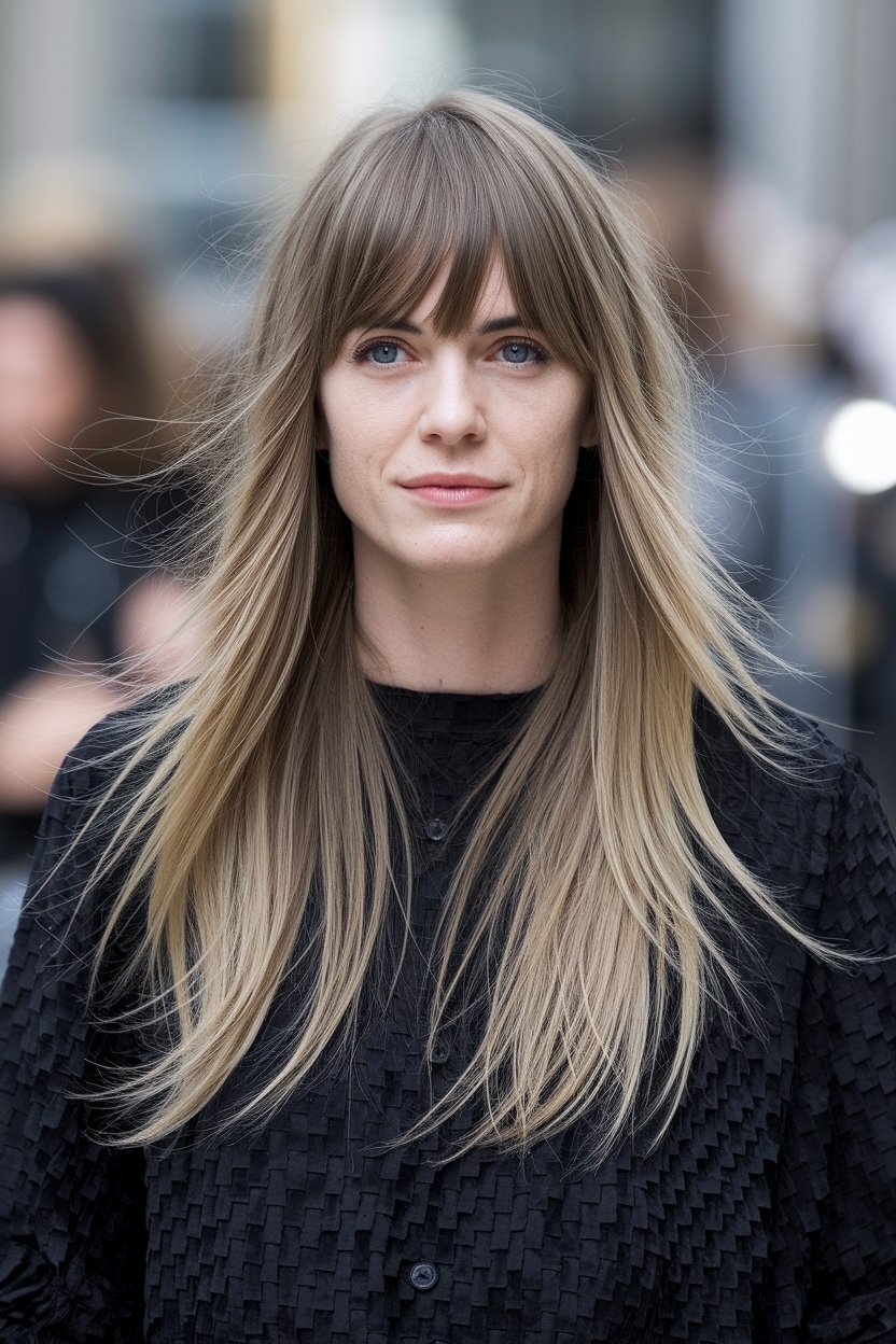 Long Hair Cuts with Layers and Bangs for a Fresh Look outfit idea