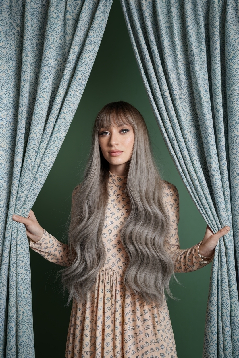 Long Hair with Curtain Bangs and Layers: Flattering Styles outfit idea