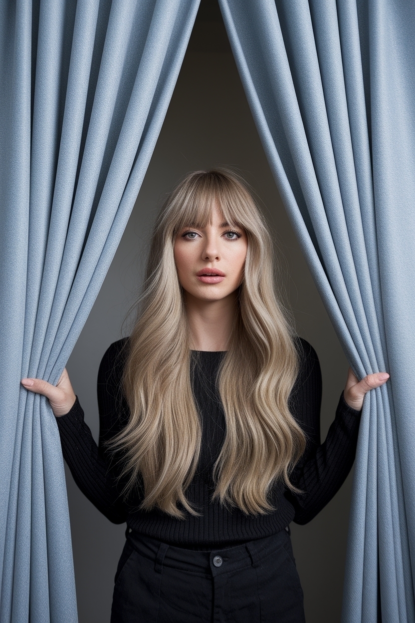 Long Hair with Layers and Curtain Bangs for Effortless Style outfit idea