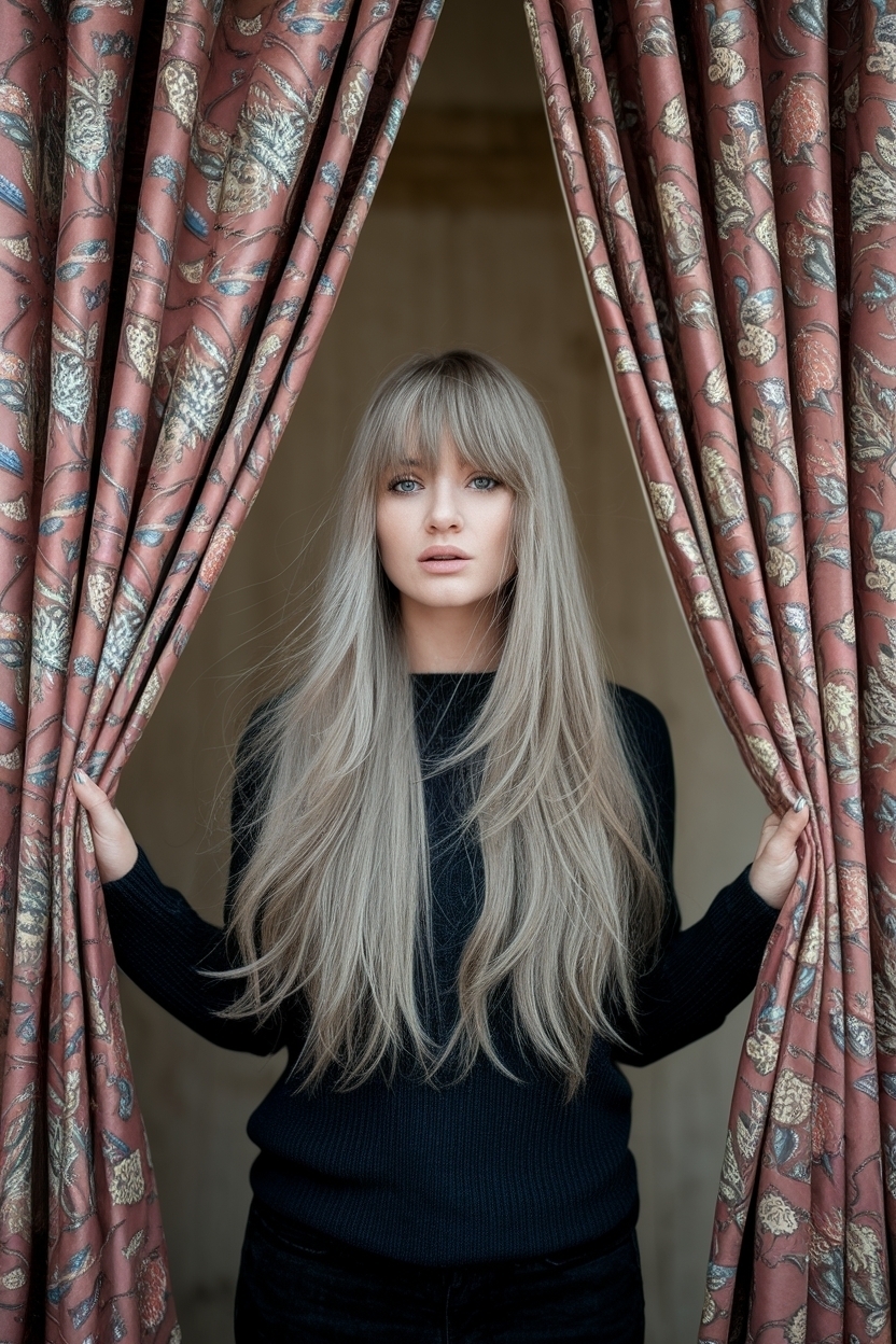 Long Layers with Curtain Bangs Long Hair: Effortless Elegance outfit idea