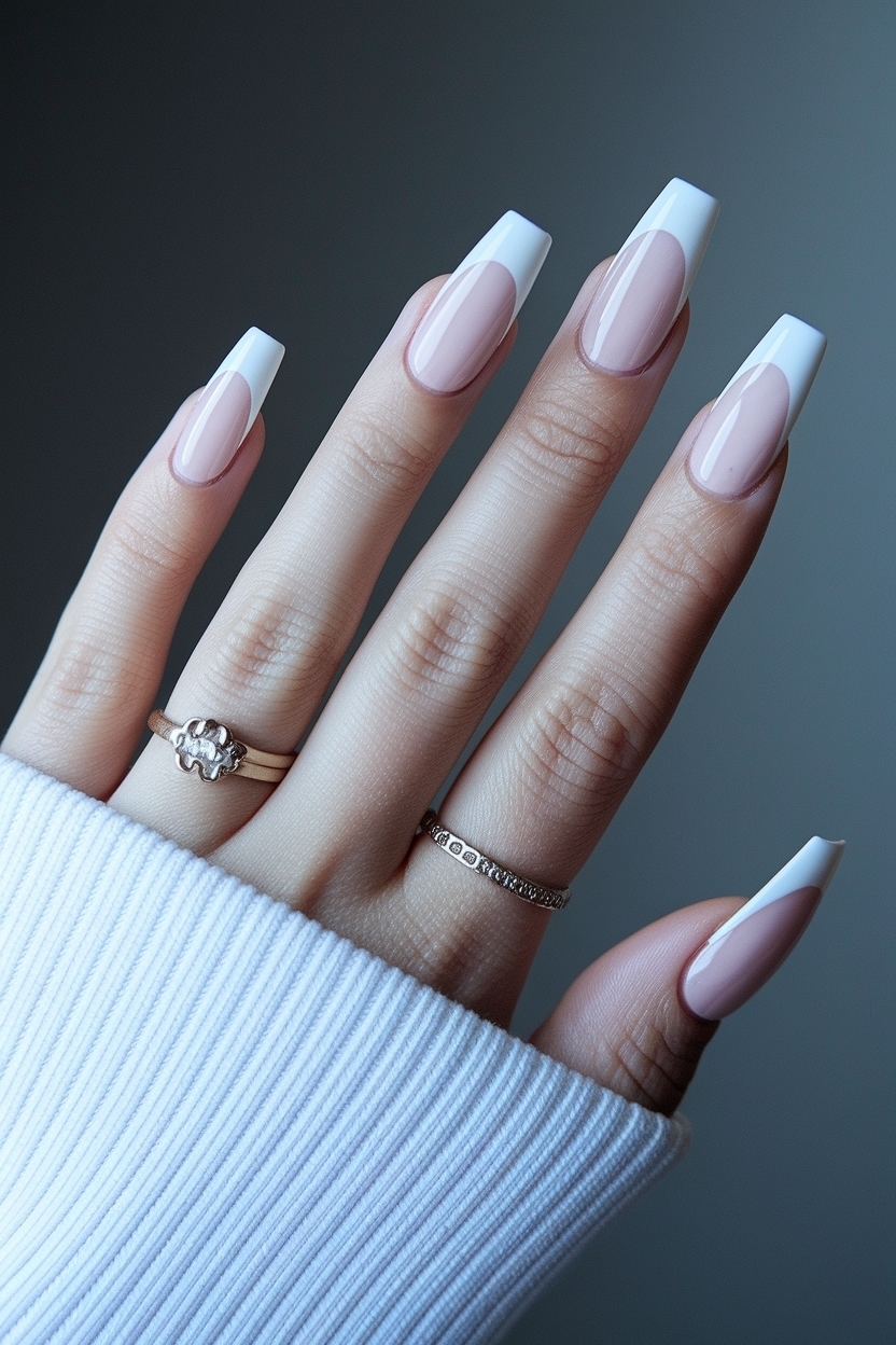 Long White French Tip Nails: Glamour at Your Fingertips outfit idea