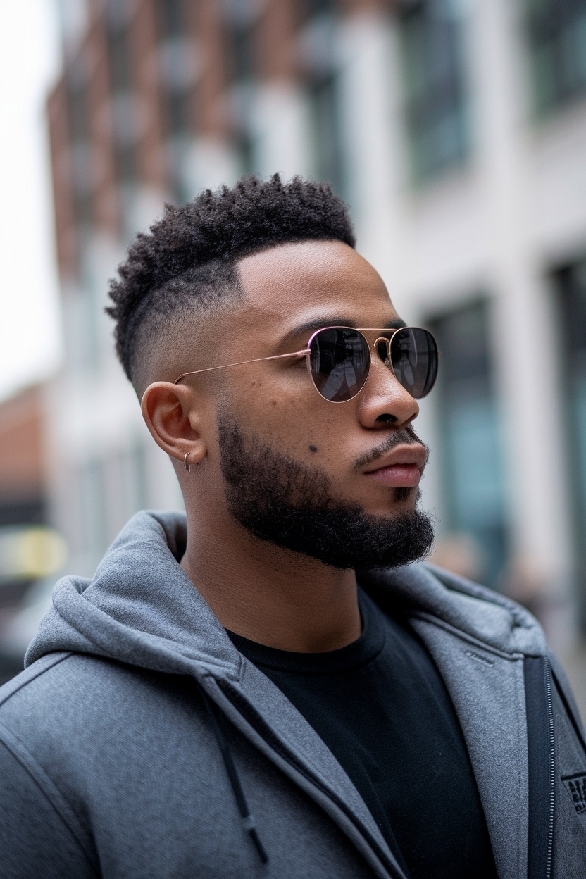 Low Drop Fade Haircut for Black Men: Modern and Sleek outfit idea