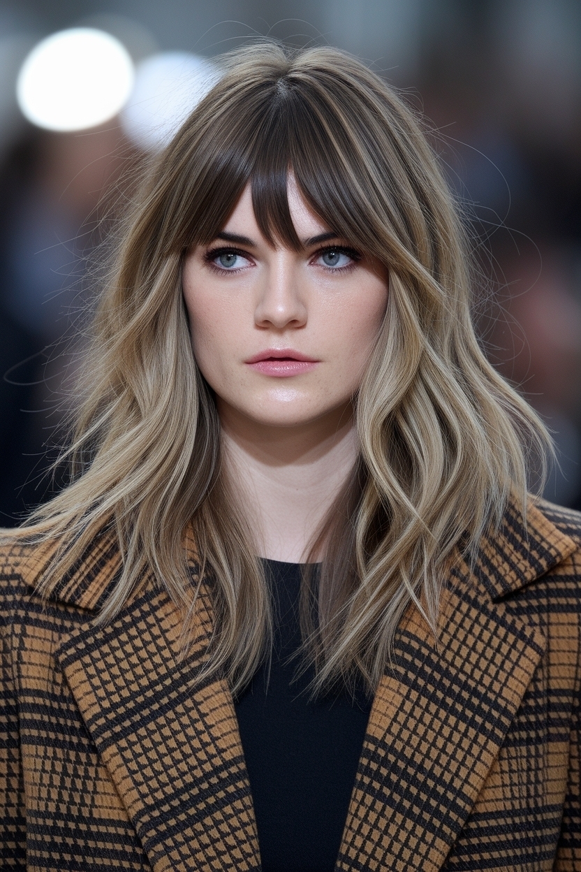 Medium Length Hair Styles for Round Faces Bangs Long Layered outfit idea