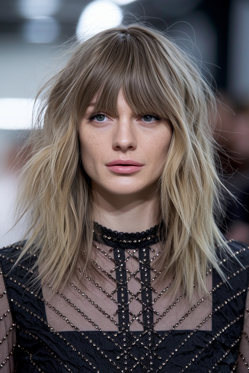 Medium Length Hair with Layers and Curtain Bangs to Try outfit idea