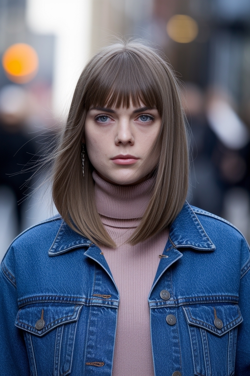 Medium Length Haircut for Round Faces Straight Trends outfit idea