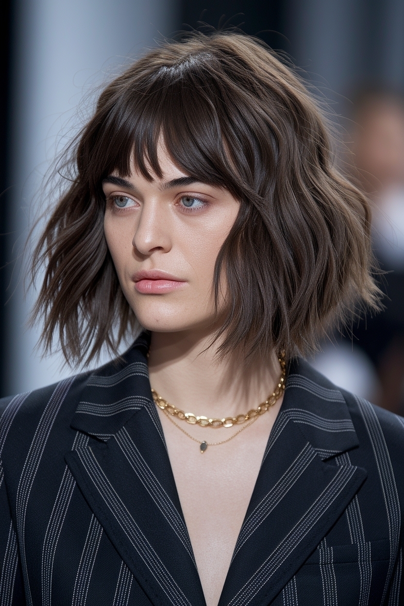 Medium Length Haircut for Thick Hair Round Faces outfit idea