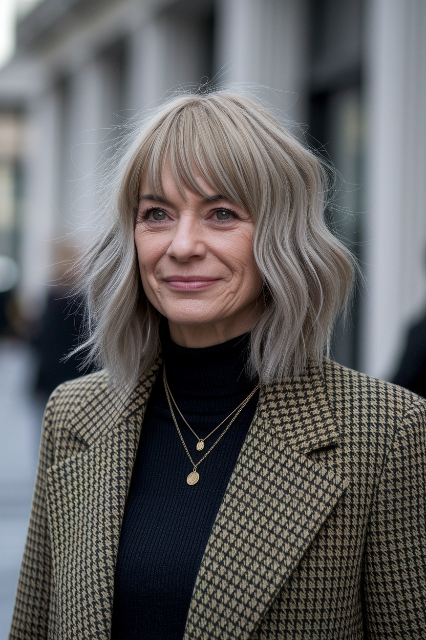 Medium Length Haircut with Bangs Over 40: Stylish Choices outfit idea