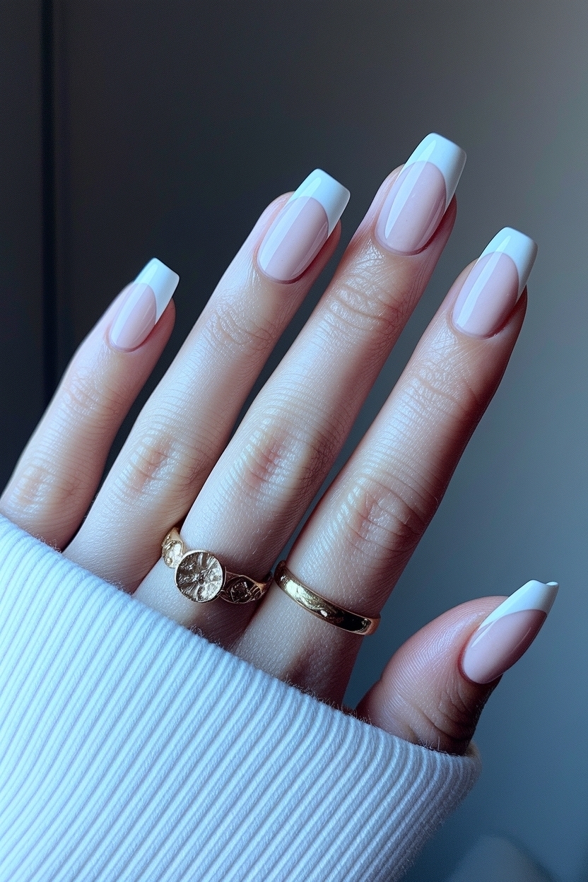 Elegant Milky White Nails with French Tip for Class outfit idea