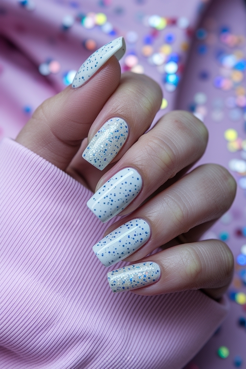 Milky White Nails with Glitter: Sparkle and Shine outfit idea