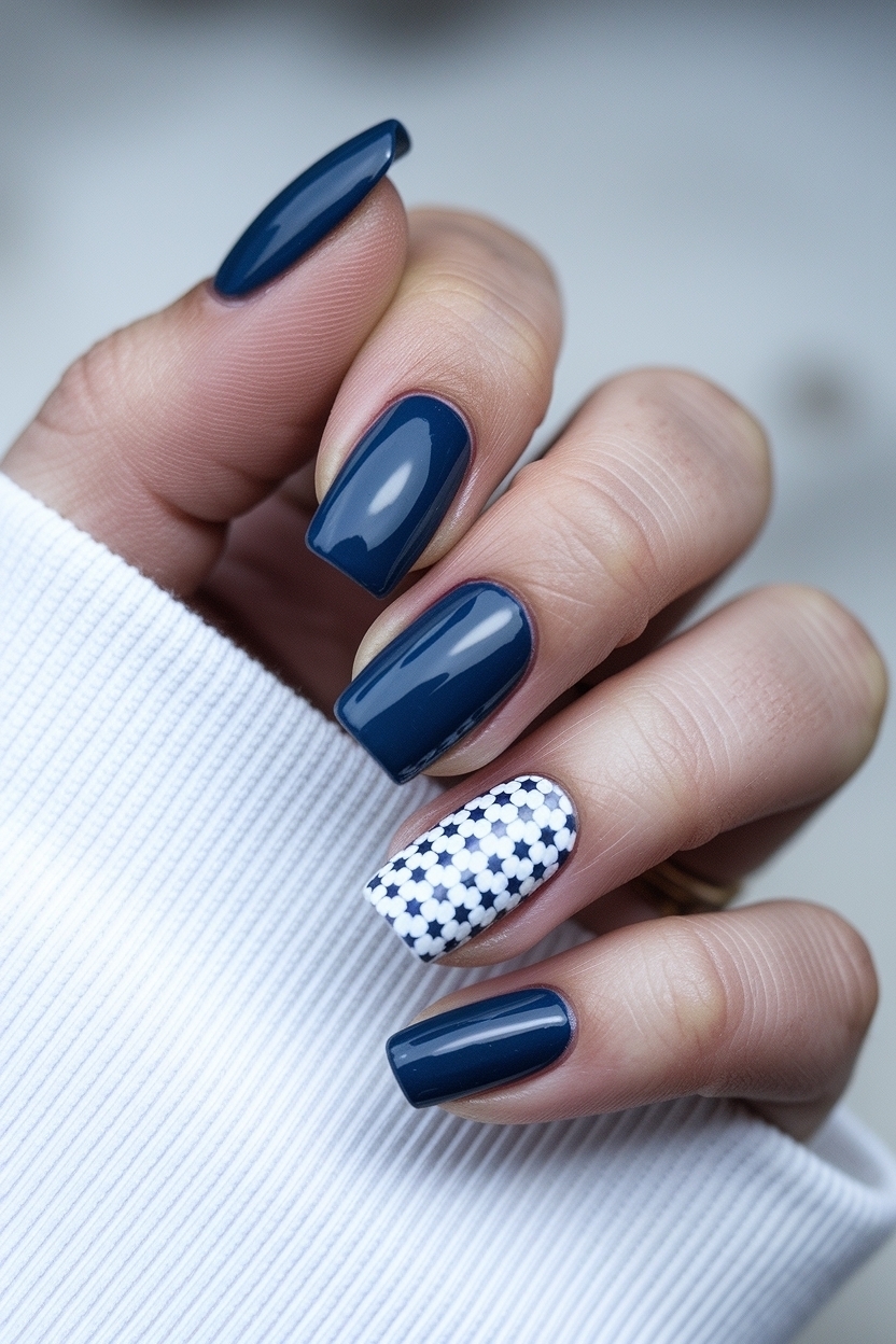 Navy Blue and White Nails for a Classy Touch outfit idea