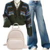New Style Trends - 90s Outfit: Forest Fair Isle Lace-Up Sweater+Light Wash Wide-Leg Denim+Candy Color Small Backpack - Outfit Ideas