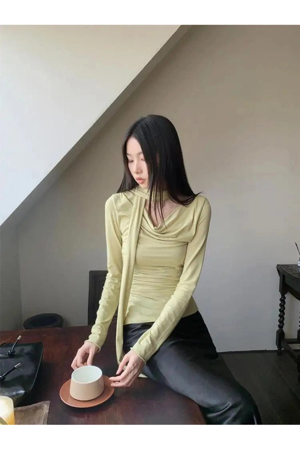 New Style Trends - Acubi Asymmetrical Drape Neck Top - Outfit Ideas