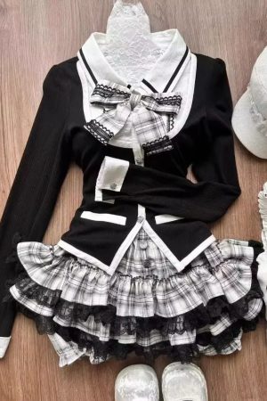New Style Trends - Acubi Dark Doll Bow-Knit Outfit Set - Outfit Ideas