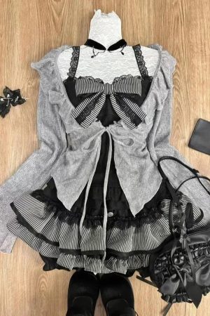 New Style Trends - Acubi Dark Doll Bow-Knit Outfit Set - Outfit Ideas